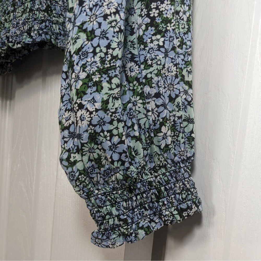 Polly & Esther Ditsy Floral Smocked L Large Long Sleeve Rayon Shirt Top NWT New - Picture 5 of 9